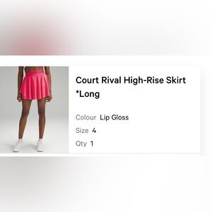 Lululemon court rival tennis skirt “Long version”